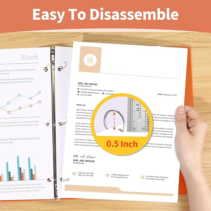 SUNEE 1/2 Inch Binders 3 Ring 6 Pack, 3 Ring Binders Half Inch Clear View PVC-Free (Fit 8.5x11 Inches) for School Binder or Office Binder Supplies, Classic 6 Colors