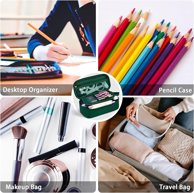 Large Pencil Case Pouch for Girls Boy Women Men Adults, Big Capacity Canvas Pencil Bag, Office College School Multi Compartment Zipper Stationery Pen Bag
