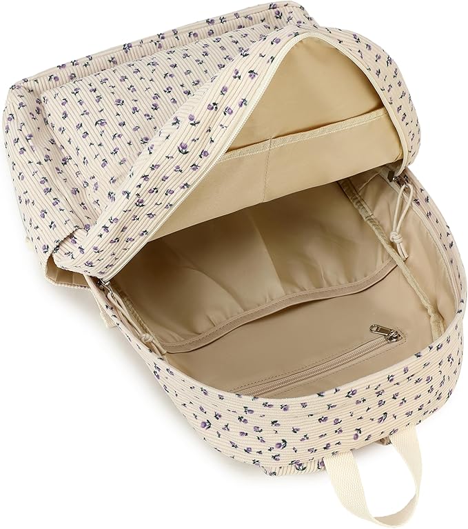 School Backpack for Teens Large Corduroy Bookbag Lightweight Girls Boys Casual High School College 17 inch Laptop Travel Bag (B-Purple flower)