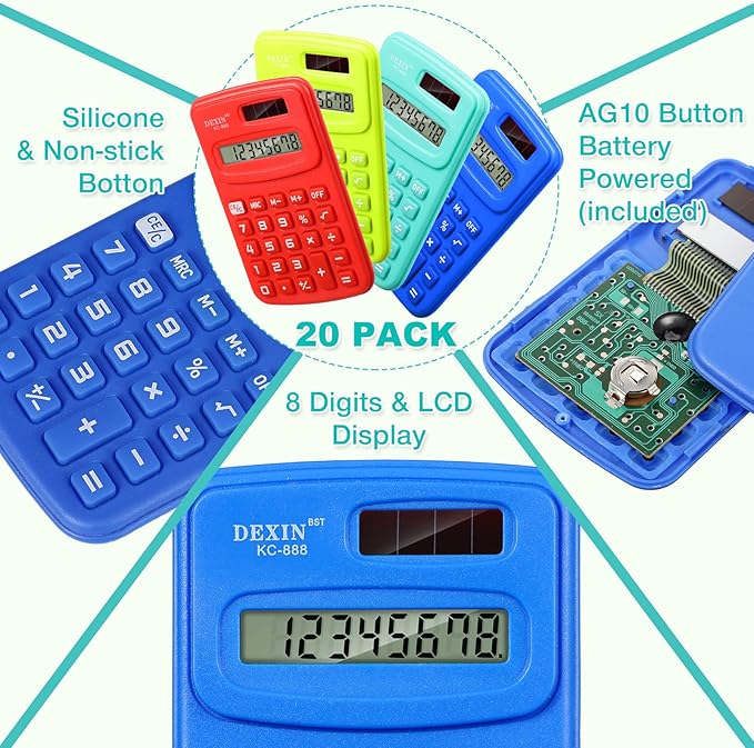 Chumia 50 Pieces Pocket Calculator Bulk Basic Small 4 Function Calculator Battery Powered Handheld Kids Mini Calculators for Students Desktop Primary School Home Office