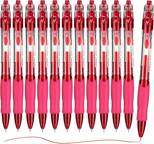 M&G 12Pcs Gel Pens, 0.5mm Red Ink Gel Pens Fine Point, Quick Dry Gel Ink Pens Bulk Smooth Writing with Soft Anti-Slip Grip Retractable Design for Journaling Coloring Office Supplies School Women Men