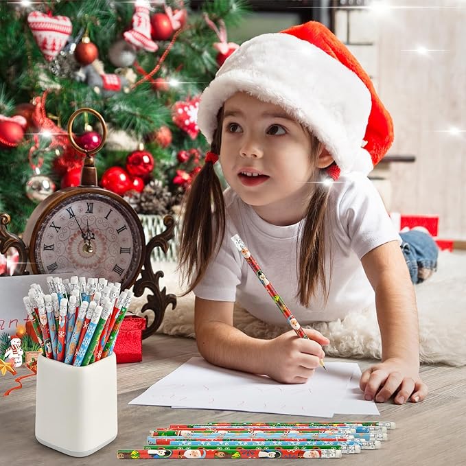Zuazaor 200 Piece Christmas Pencils Student Mixed-color Cute Wooden Pencils in Bulk Pencils with Eraser Wood Graphite Pencil for Kids Girls Boys (Christmas Day)