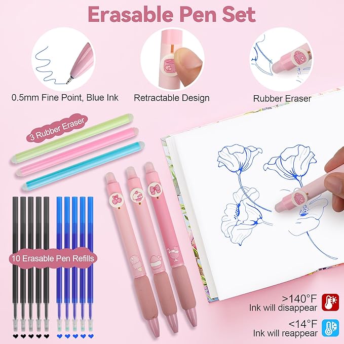 61 PCS Aesthetic School Supplies with Cute Pencil Case, Pastel Highlighters, Gel & Erasable Pens, Mechanical Pencils, Refills, Complete Essentials Stationery Kit for Students (Pink)