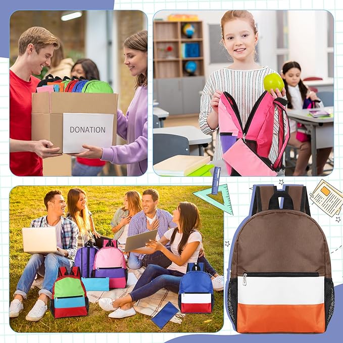 Cholemy 24 Pack 14" Kids Backpack Bulk for School with Zipper Pencil Pouch, Operation Christmas Wholesale Bookbag for Student (Stylish Color)