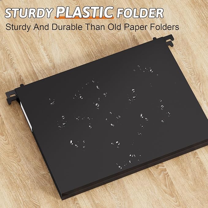 Plastic Extra Capacity Hanging File Folders Letter Size,1 Inch Expansion,12 Pack Reinforced Heavy Duty Hanging Folders,Expandable Hanging File Folder,Adjustable Tabs,for Bulky Files,Black