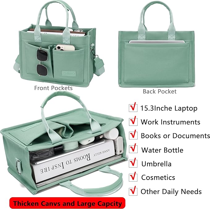 Tote Bag for Women With Compartments,Large Canvas Tote Women's Purse Crossbody Bags Work Laptop Book Bag Satchels Handbags