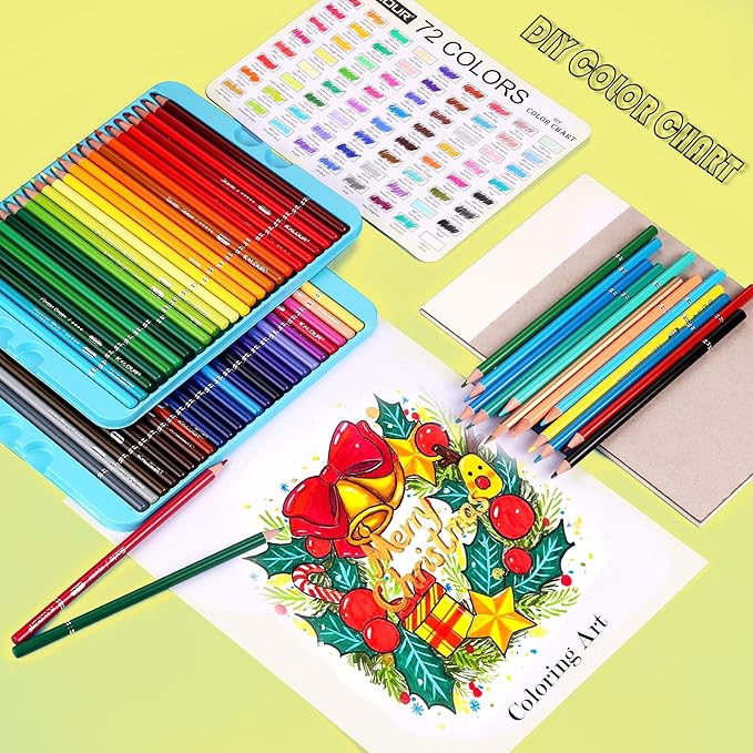 KALOUR Premium Colored Pencils,Set of 72 Colors,Artists Soft Core with Vibrant Color,Include 7 Metallic Color Pencils,Ideal for Drawing Sketching Shading,Coloring Pencils for Adults Beginners