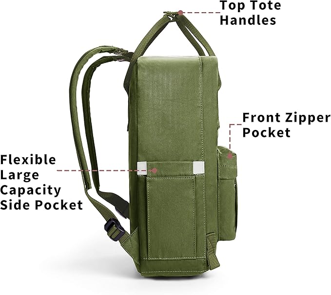 KALIDI Casual Laptop Backpack 15 Inches Classic Camping Rucksack Travel Outdoor Square Daypack College Hiking Gym Bag, Army Green