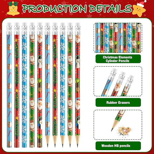 Zuazaor 200 Piece Christmas Pencils Student Mixed-color Cute Wooden Pencils in Bulk Pencils with Eraser Wood Graphite Pencil for Kids Girls Boys (Christmas Day)