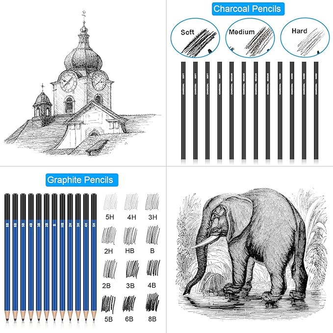 Art Supplies Drawing Kit, 74Pcs Drawing Pencils for Sketching - Include Colored, Graphite, Colored, Metallic, Charcoal Pencil, Ideal Gift for Beginners & Professional Artists Teens & Adults