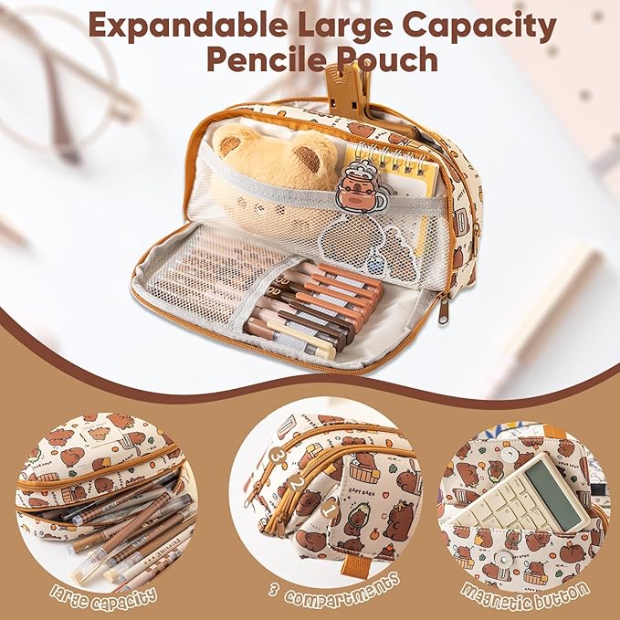 Capybara Stationery Gifts Set for Kids,28 Pcs Kawaii School Supplies Kit with Pencil Case,Notebooks,Erasable Pens,Stickers-Cute Back to School,Easter,Birthday & Christmas Gift Box