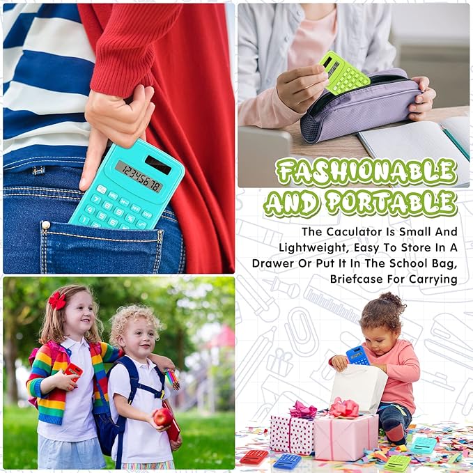 LEIFIDE 24 Pack Pocket Calculator Small Bulk Basic 4 Function Calculator 8 Digit Display Battery Powered for Desktop Home Office School Student Kids(Classic Colors)