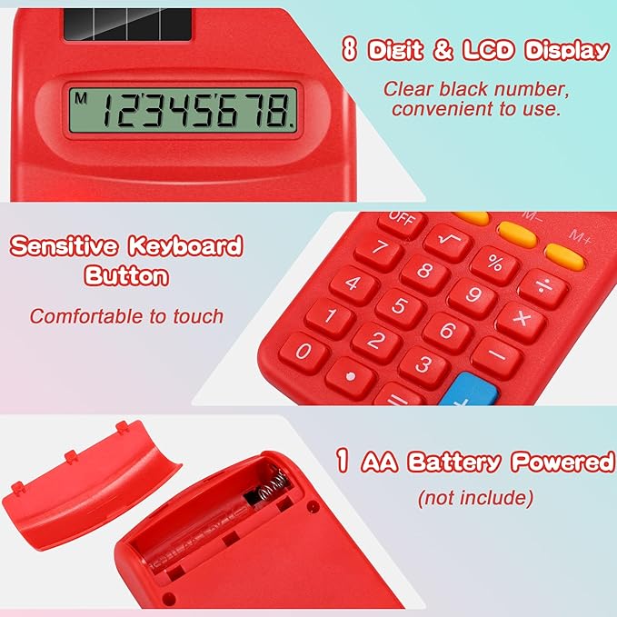 Aodaer 48 Pieces Back to School Pocket Size Calculator with Drawstring Bags Back to School 8 Digit Display Basic Calculator Mini Calculator Bulk for School Students Desktop Home Office, 8 Colors
