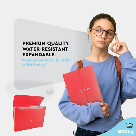 Accordion File Organizer Red, 7 Pocket Expanding File and Cover Folder with Labels, Plastic Portable Desktop Letter A4 Paper, Also Available in Purple, Green, Pink, Blue, Grey, 1 Pc – by Enday