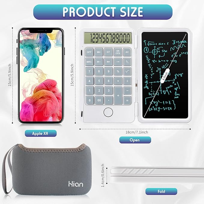 Hion Calculator,12-Digit Large Display Office Desk Calcultors with Erasable Writing Table,Rechargeable Hand held Multi-Function Mute Pocket Desktop Calculator for Basic Financial Home School (White)