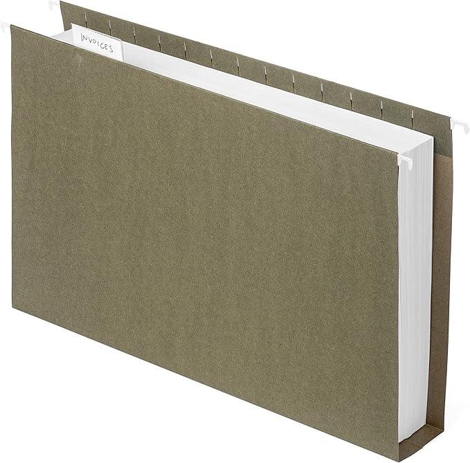 Blue Summit Supplies Legal Size Hanging File Folders, 2" Expansion, 1/3 Cut Adjustable tabs, Legal Size, 5 Tab Locations, Designed for Legal and Law Office File Organization, Standard Green, 25 Pack