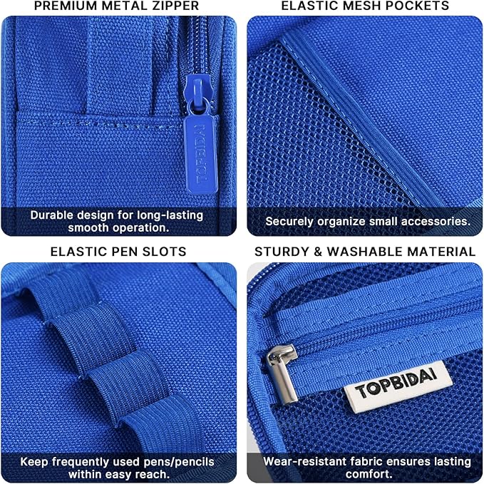 Large Pencil Case Pouch for Boy Men Kids Adults, Big Capacity Canvas Pencil Bag, Office College School Multi Compartment Zipper Stationery Pen Bag (Navy Blue)