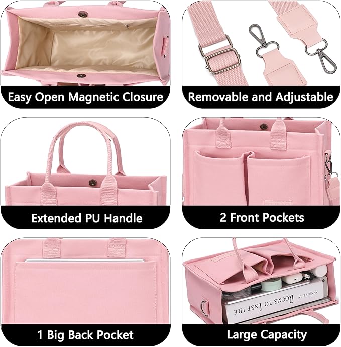 Tote Bag for Women With Compartments,Large Canvas Tote Women's Purse Crossbody Bags Work Laptop Book Bag Satchels Handbags