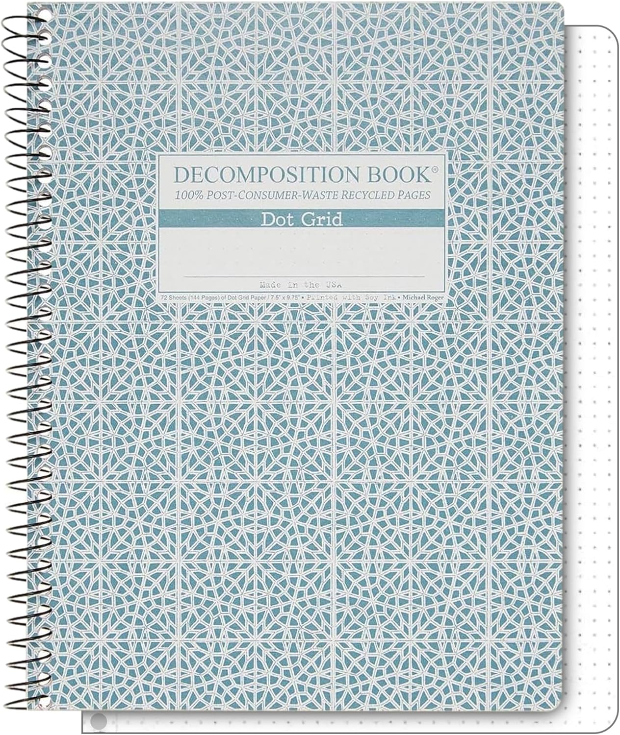 Decomposition Mosaic Dot Grid Spiral Notebook - 9.75 x 7.5 Journal with 144 Dot Grid Pages - 100% Recycled Paper - Notebooks for School Supplies, Home & Office - Made in USA