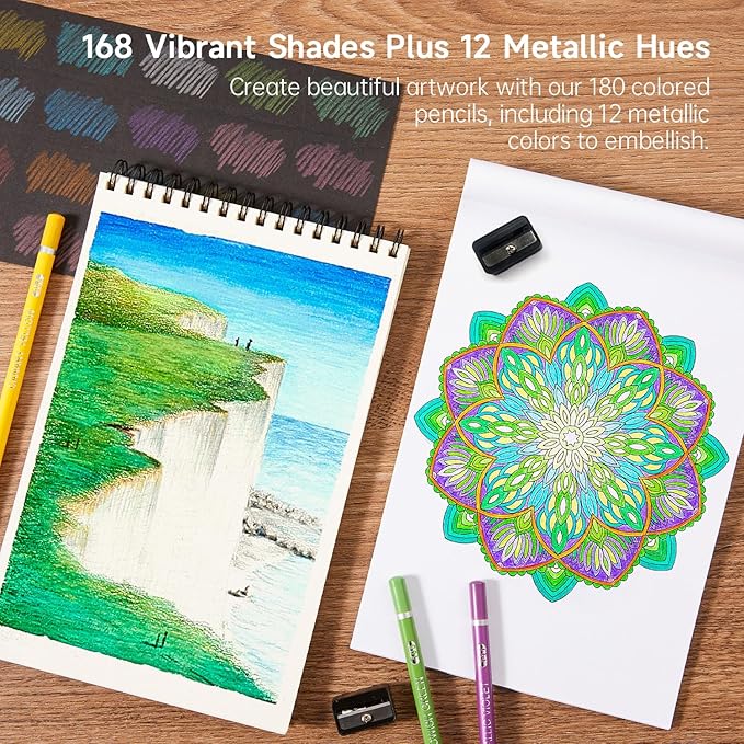 Shuttle Art 180 Colored Pencils, Soft Core Coloring Pencils Set with 4 Sharpeners, Professional Color Pencils for Artists Kids Adults Coloring Sketching and Drawing