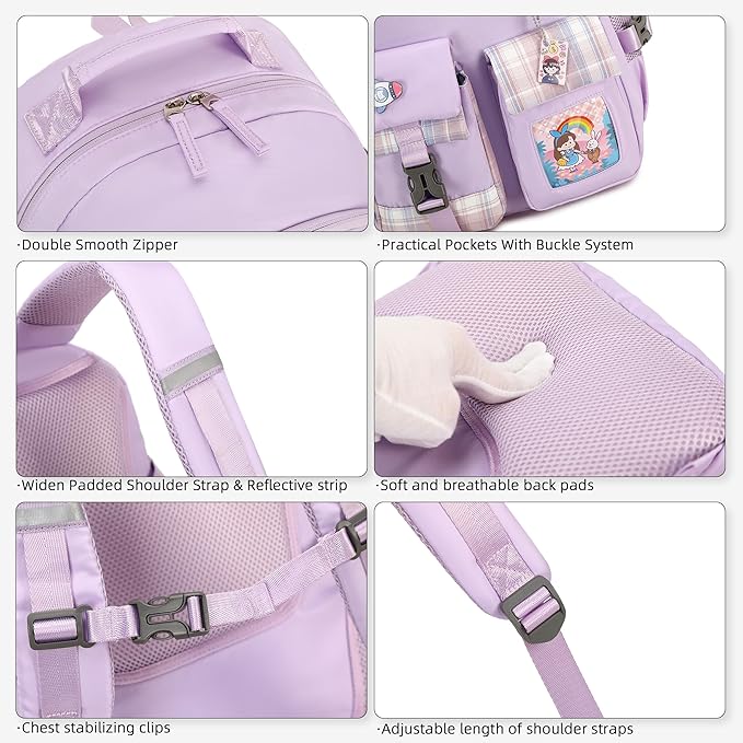 Hey Yoo Cute Backpack for School Backpack for Girls Backpack with Lunch Box Bookbag Set Kids Backpacks for Teen Girls