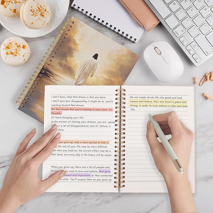 Qabliqo Jesus Walking on Water Christian Spiral Notebooks, Watercolor Jesus Journals for Writing, Christian Journal for Women Men, Vintage Religious Notebook for Note Taking, 5.5x8.3 Inch