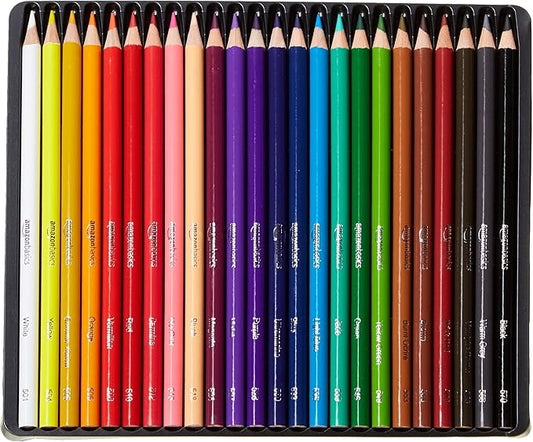 Amazon Basics Colored Pencils for Coloring and Drawing, Premium, Soft Core, Back to School Supplies, 24 Count (Pack of 1), Multicolor