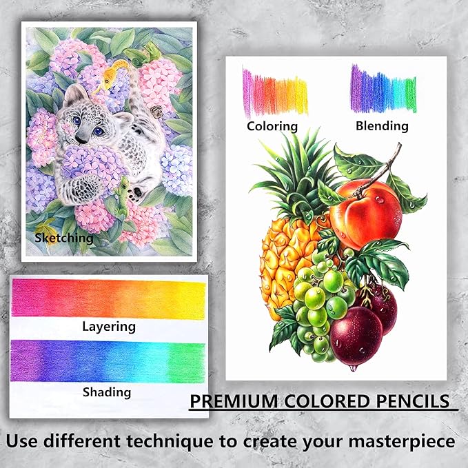 KALOUR Professional Colored Pencils,Set of 120 Colors,Artists Soft Core with Vibrant Color,Ideal for Drawing Sketching Shading,Coloring Pencils for Adults Artists Beginners