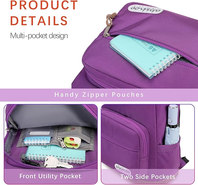 abshoo Classic Backpack for School College Bookbag Middle High School Girls Bakcpacks for Teen Casual Daypack (Purple)