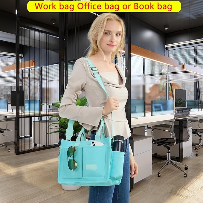 Tote Bag for Women With Compartments,Large Canvas Tote Women's Purse Crossbody Bags Work Laptop Book Bag Satchels Handbags