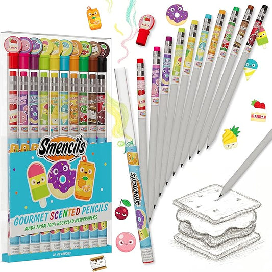 Smencils - Patented Gourmet Scented Graphite HB #2 Pencils Made from Recycled Newspapers, 10 Count, Gifts for Kids, School Supplies