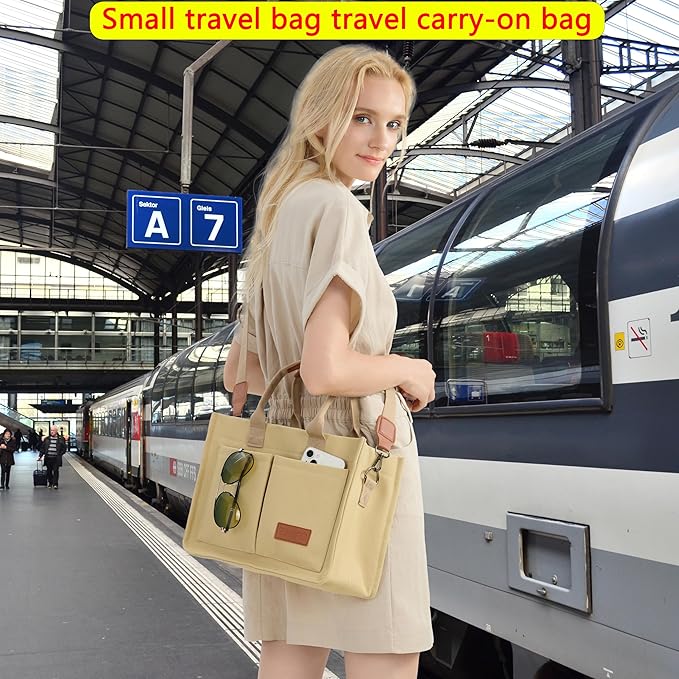 Tote Bag for Women With Compartments,Large Canvas Tote Women's Purse Crossbody Bags Work Laptop Book Bag Satchels Handbags