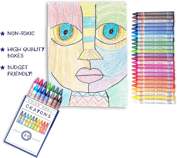 Color Swell Crayons Bulk 6 Packs of 24 Count Vibrant Colors Teacher Quality Durable for Families Class Party Favors