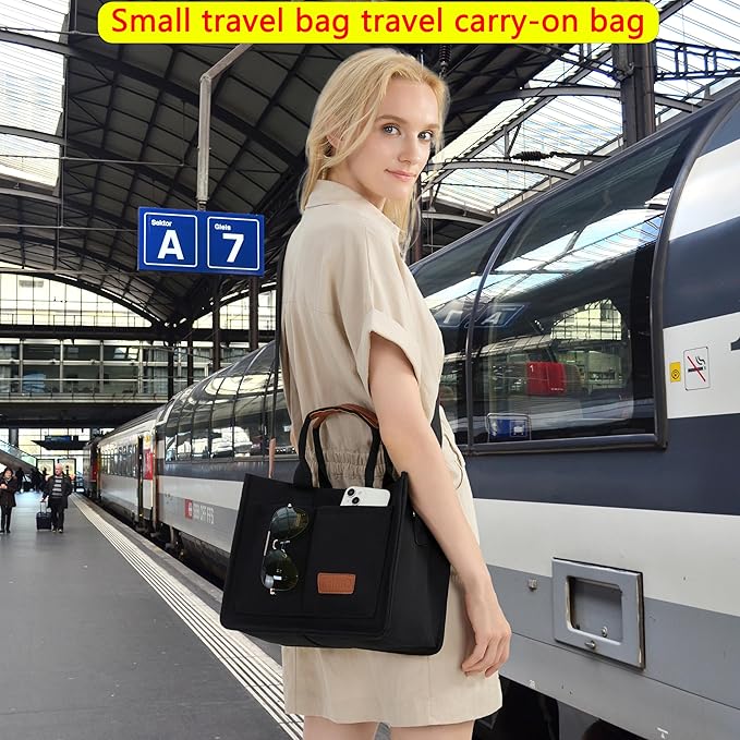 Tote Bag for Women With Compartments,Large Canvas Tote Women's Purse Crossbody Bags Work Laptop Book Bag Satchels Handbags