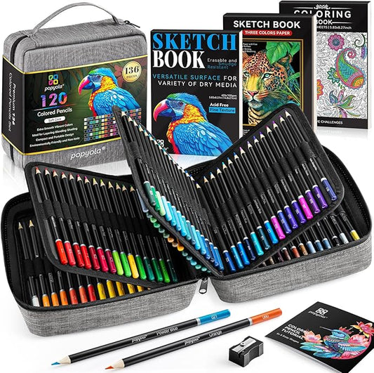 136 PCS Colored Pencils Set for Adult Coloring Books, 120 Colored Pencils with Sketchbook, Coloring Book, Sharpener, Soft Core Oil-Based Coloring Pencils for Artists Drawing Sketching Blending Shading