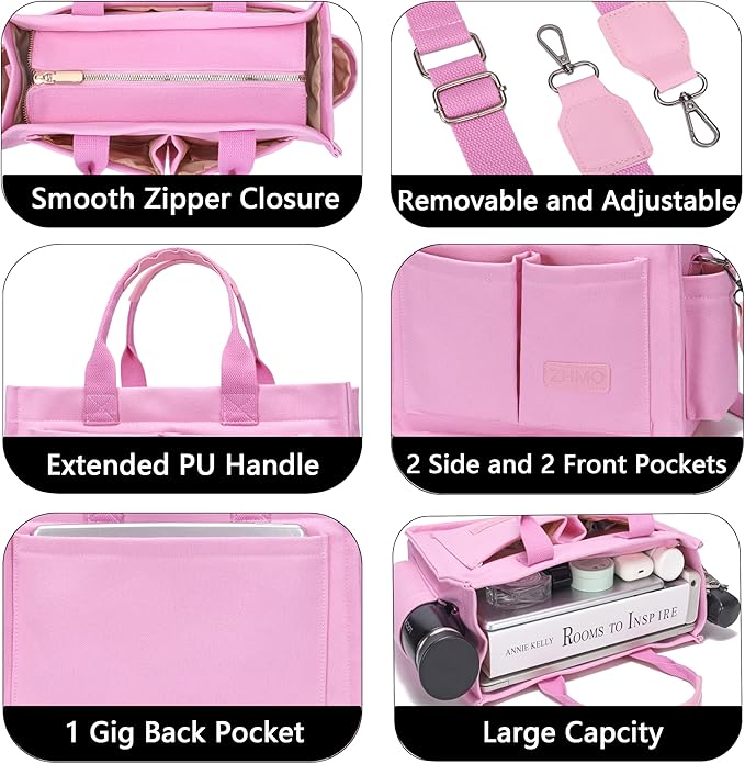 Tote Bag for Women With Compartments,Large Canvas Tote Women's Purse Crossbody Bags Work Laptop Book Bag Satchels Handbags