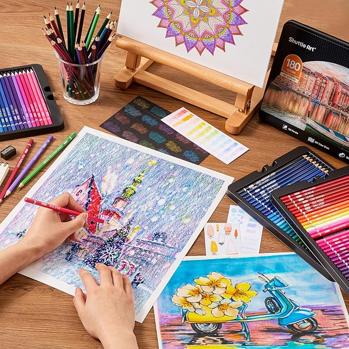 Shuttle Art 180 Colored Pencils, Soft Core Coloring Pencils Set with 4 Sharpeners, Professional Color Pencils for Artists Kids Adults Coloring Sketching and Drawing