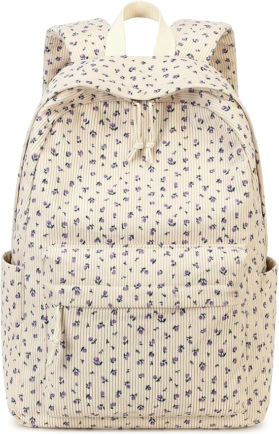 School Backpack for Teens Large Corduroy Bookbag Lightweight Girls Boys Casual High School College 17 inch Laptop Travel Bag (B-Purple flower)