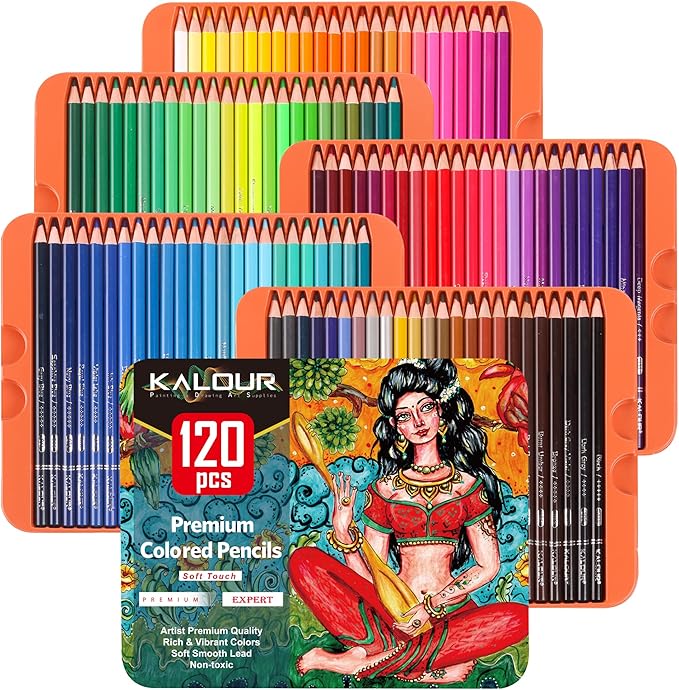 KALOUR Professional Colored Pencils,Set of 120 Colors,Artists Soft Core with Vibrant Color,Ideal for Drawing Sketching Shading,Coloring Pencils for Adults Artists Beginners