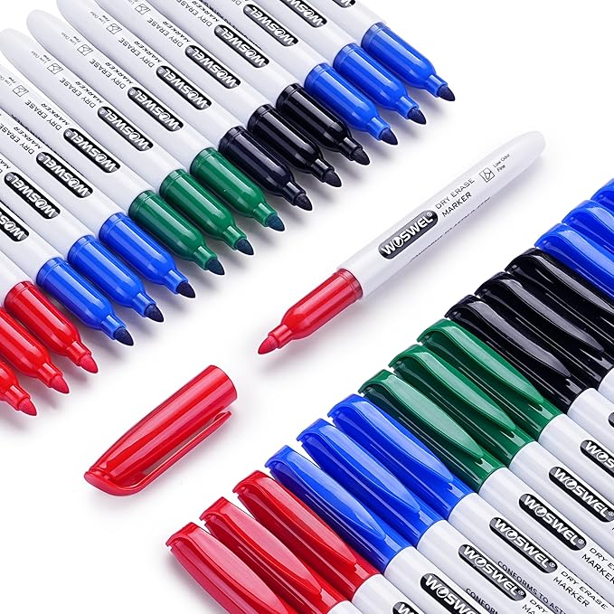 Fine Tip Dry Erase Markers 76 Pack 4 Assorted Colors(Black,Blue,Green,Red) Low Odor Whiteboard Erasable Markers Bulk for Kids Adults,Ideal for Classroom School Office Home,Non-Toxic Easy Clean