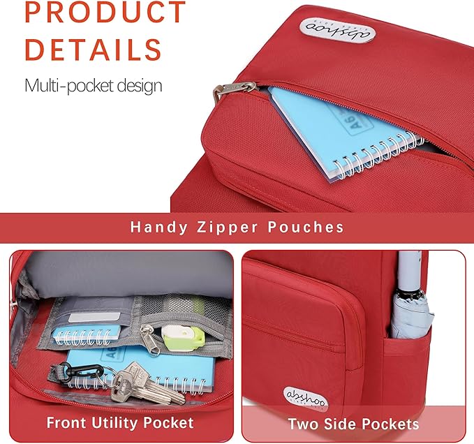 abshoo Classic Backpack for School College Bookbag Middle High School Bakcpacks for Teen Casual Daypack (Red)