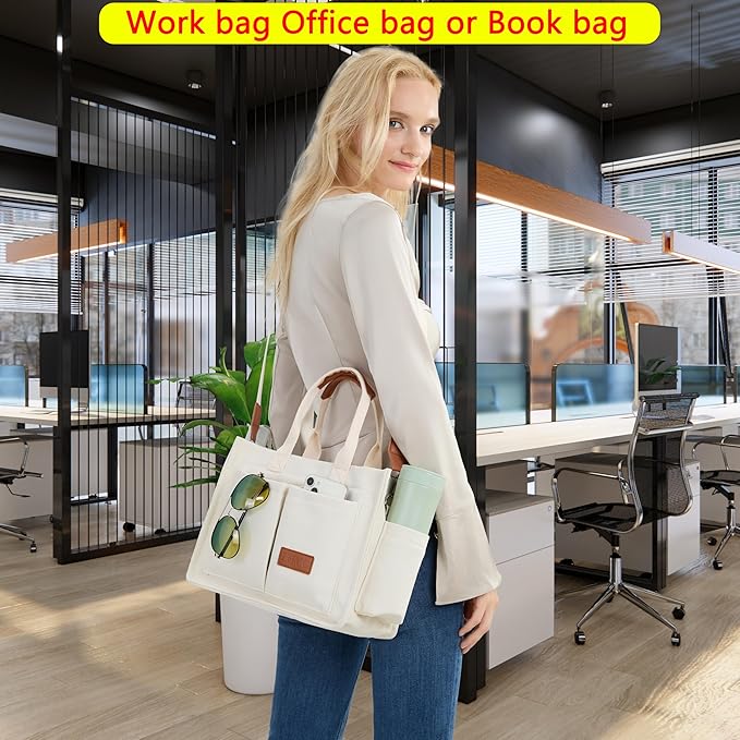 Tote Bag for Women With Compartments,Large Canvas Tote Women's Purse Crossbody Bags Work Laptop Book Bag Satchels Handbags