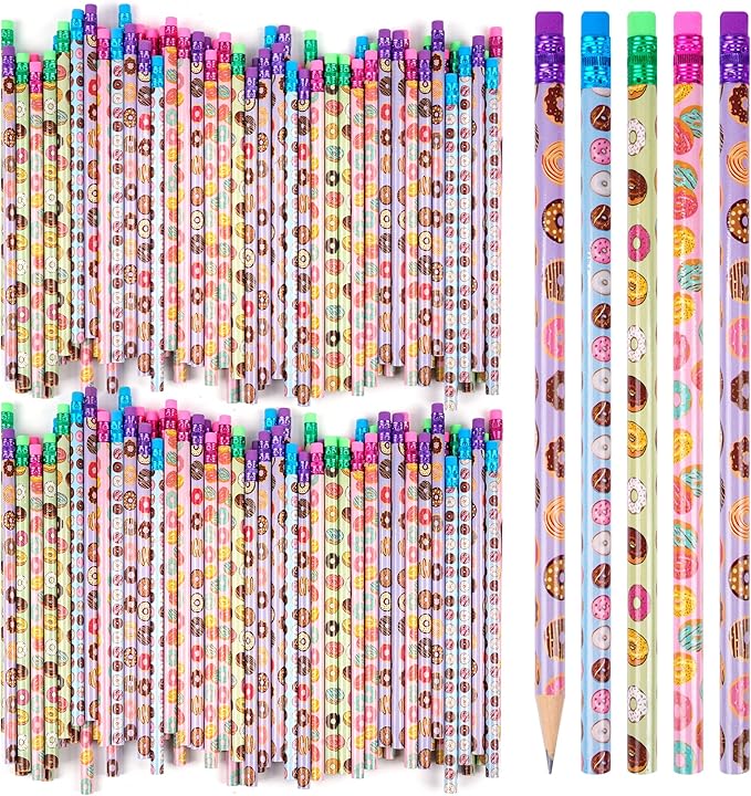 200 Pieces Donut Themed Pencils Cylinder Wood Pencils with Various Donut Element 4 Style Assorted Kids Pencils Girls Birthday Present Party Supplies Student Carnival Prize School Office Supply (200)