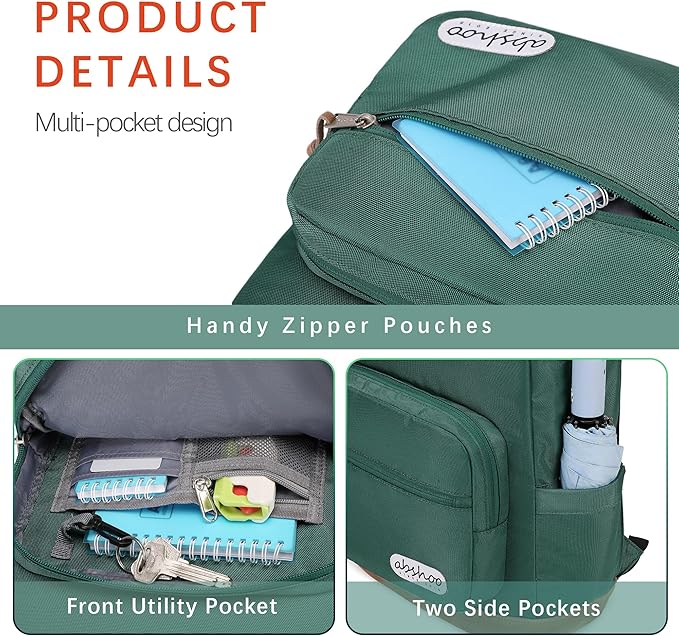 abshoo Classic Backpack for School College Bookbag Middle High School Bakcpacks for Teen Casual Daypack (Green)