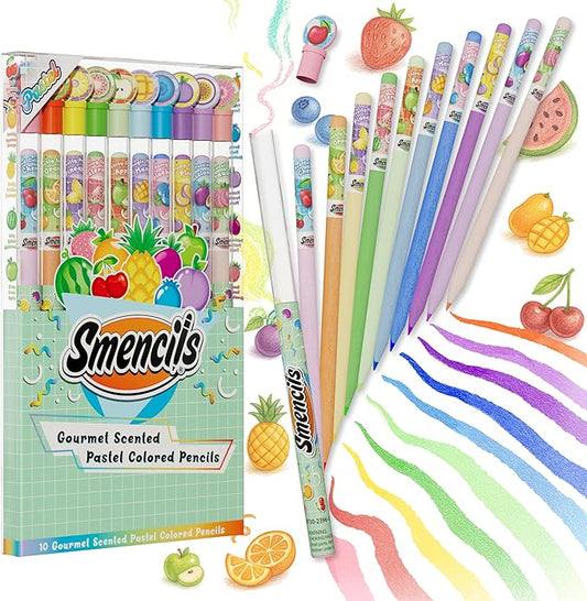 Pastel Colored Smencils - Patented Gourmet Scented Colored Pencils made from Recycled Newspapers, 10 Count, Gifts for Kids, School Supplies, Classroom Rewards