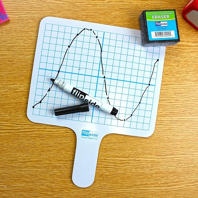 Flipside Products Double Sided Rectangular Graph Dry Erase Answer Paddles w/Black Dry Erase Marker and Erasers, Auction Handheld Whiteboard, Handle Response Board, 36 Pieces, Math Practice, 12 Set