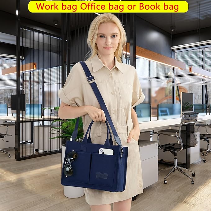 Tote Bag for Women With Compartments,Large Canvas Tote Women's Purse Crossbody Bags Work Laptop Book Bag Satchels Handbags
