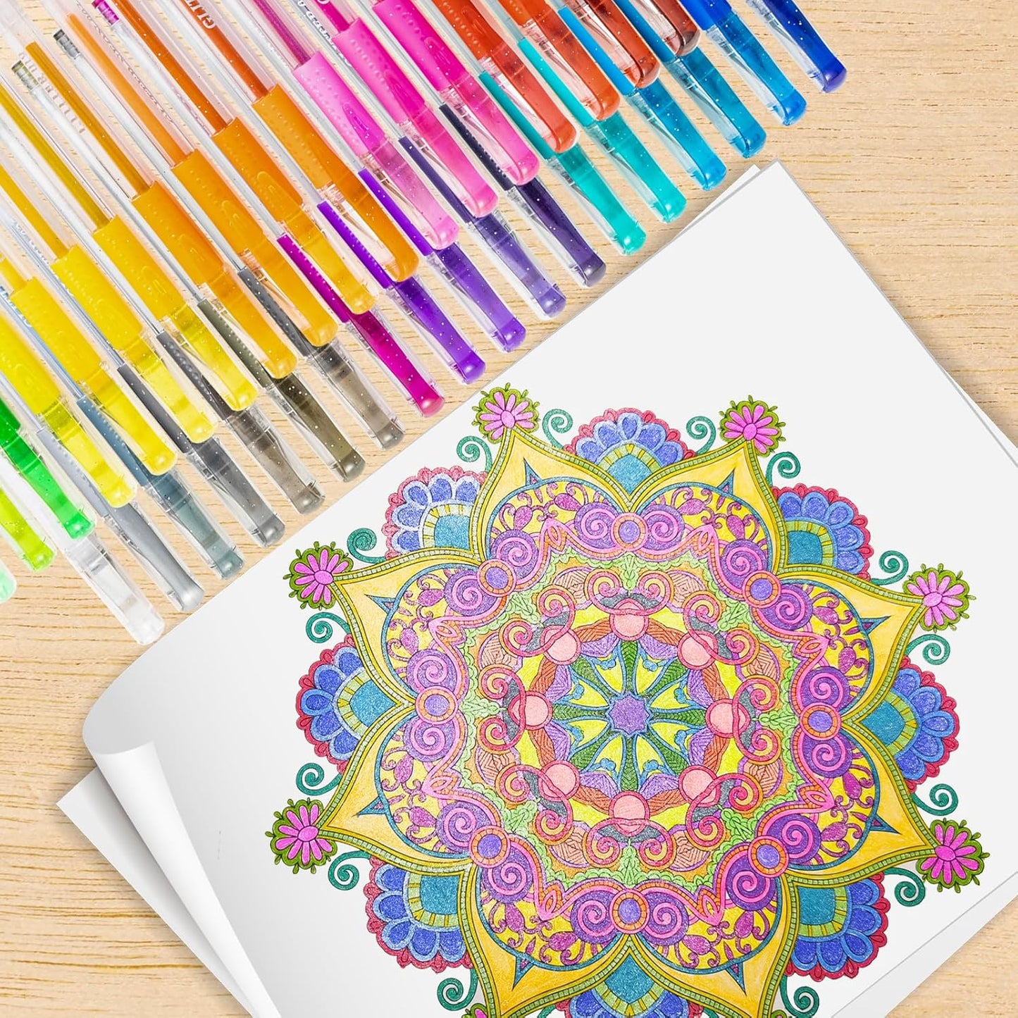 Glitter Gel Pens for Coloring Book,72 Color Gel Pens Set including 36 Color Gel Pen with 36 Refills,40% More Ink Colored Gel Pens for Drawing, Doodling, Scrapbook, Journaling