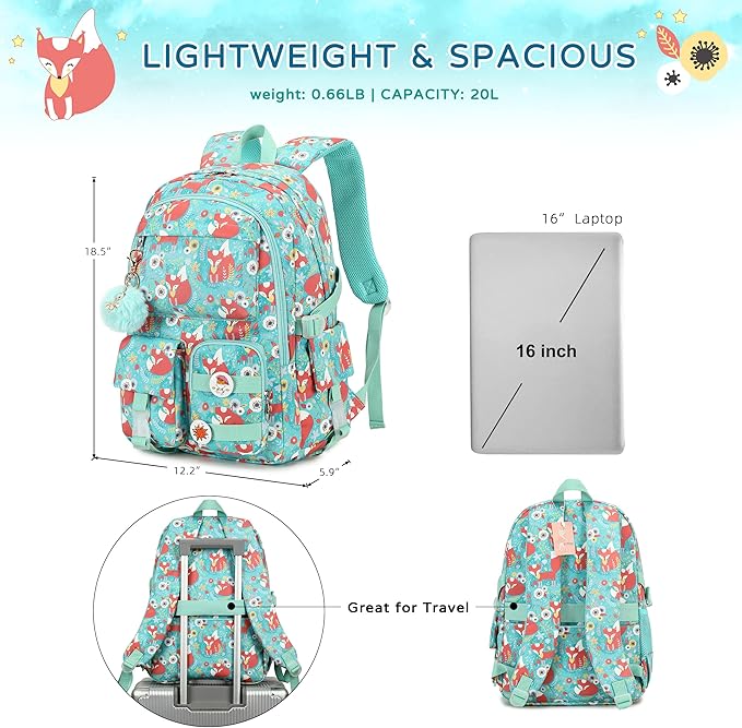 Girls Backpack,15.6 Inch Laptop School Bag Large Primary Elementary Middle College Bookbags Kids Backpacks for Teens Girl Women Students Anti Theft Travel Daypack (Green)