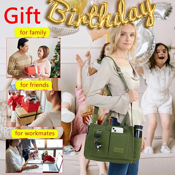 Tote Bag for Women With Compartments,Large Canvas Tote Women's Purse Crossbody Bags Work Laptop Book Bag Satchels Handbags